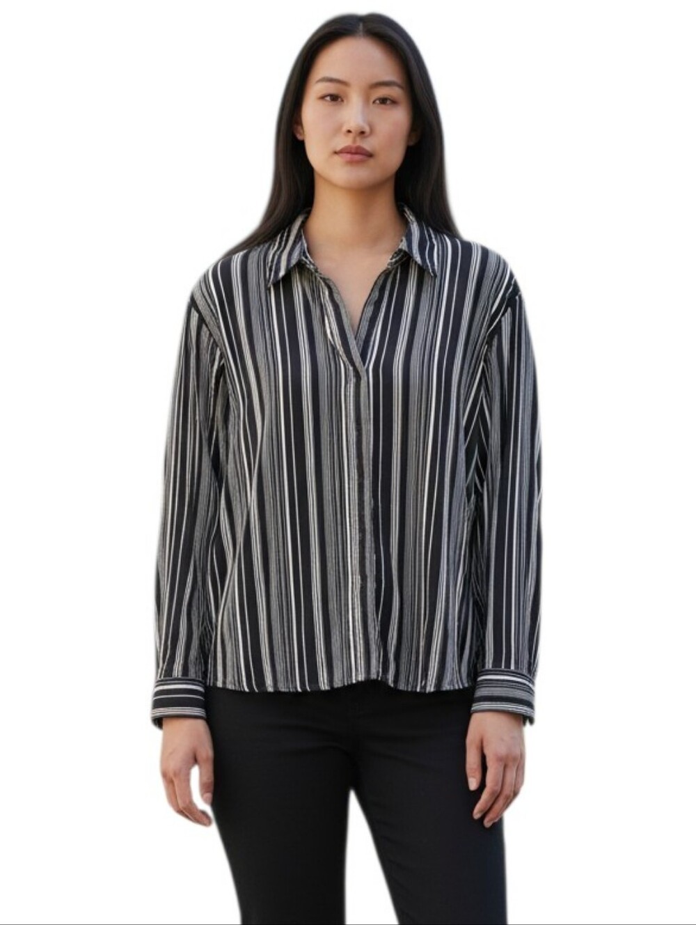 Harve Benard Black & White Vertical Stripe Button-Down Shirt Size X Large